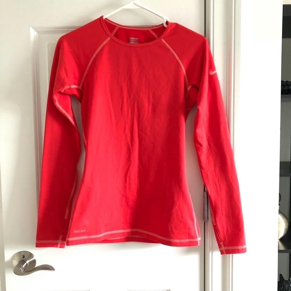 Nike Pro Dri Fit Long Sleeve Shirt in Red/Pink